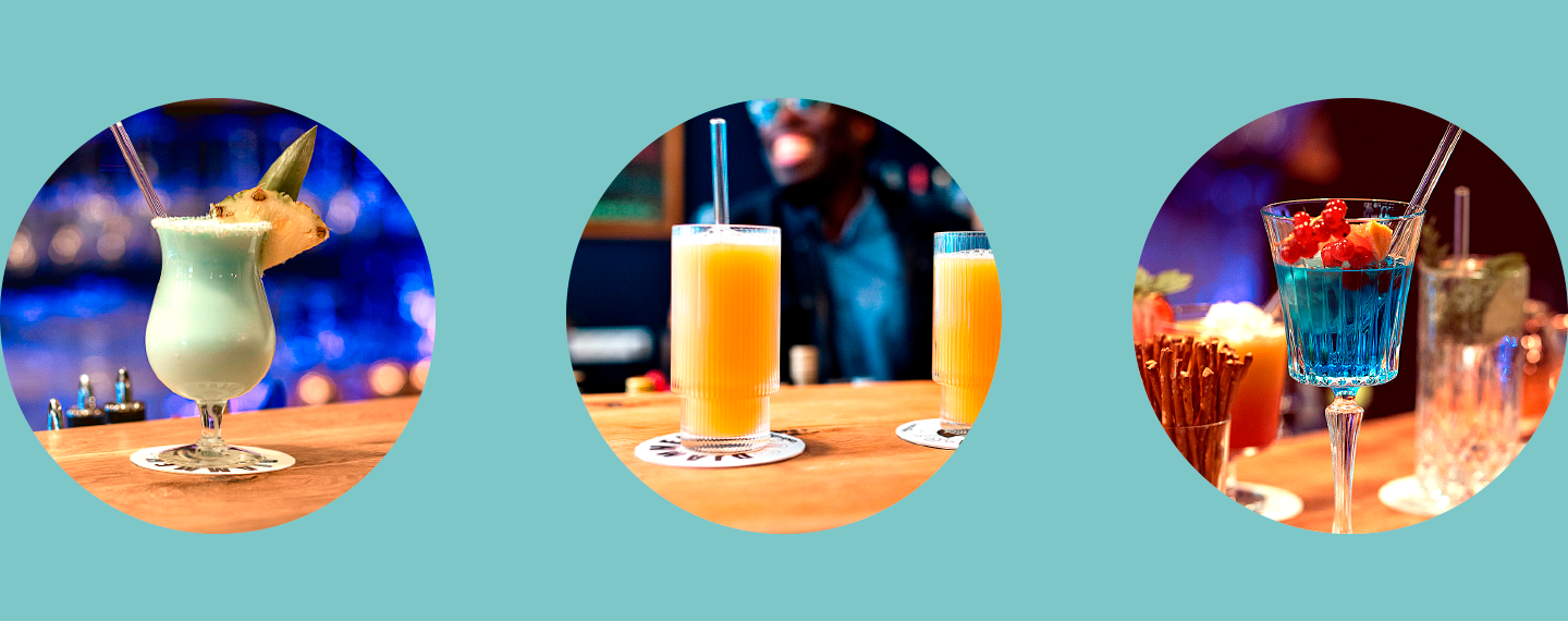 Verschiedene Cocktails von Djammeh Juices.